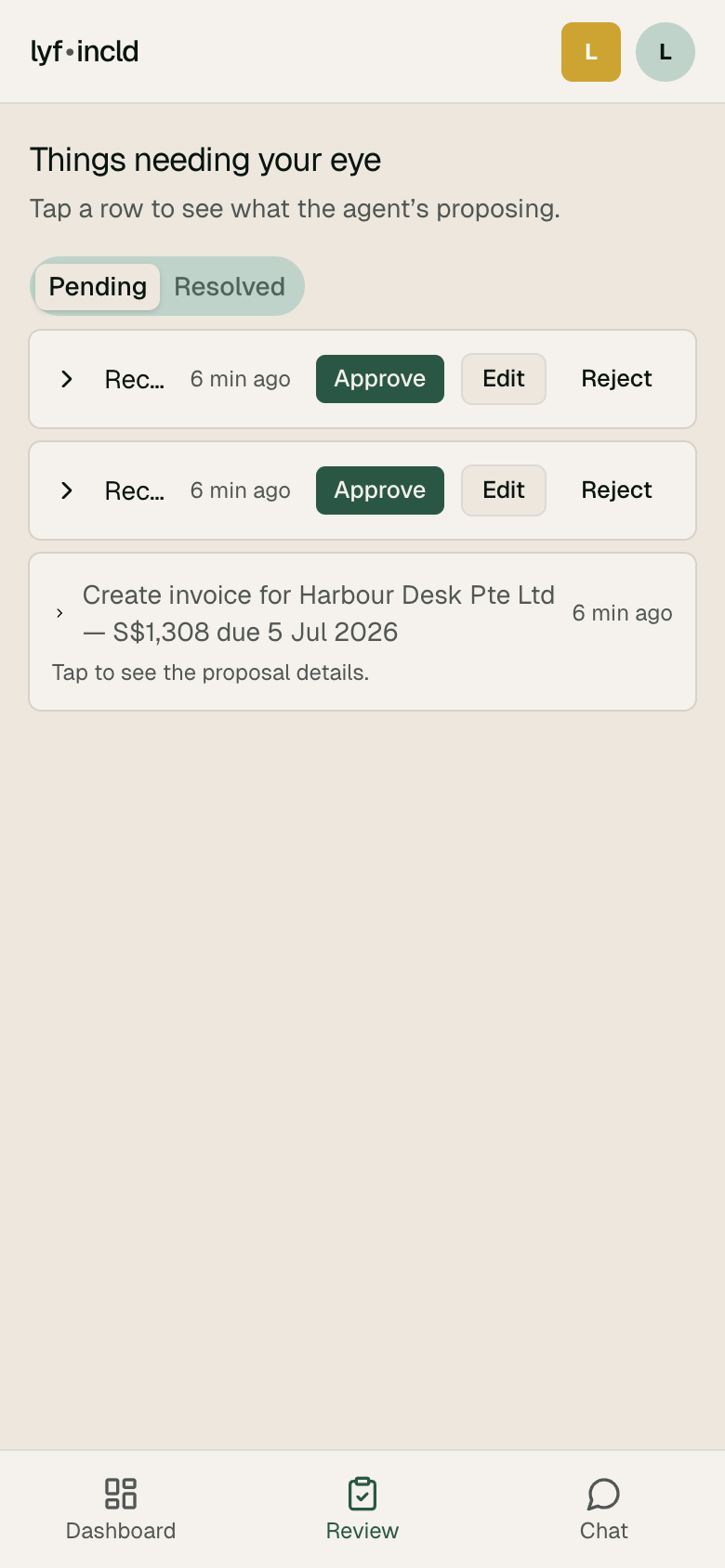 Mobile view of the Accountant Included review queue